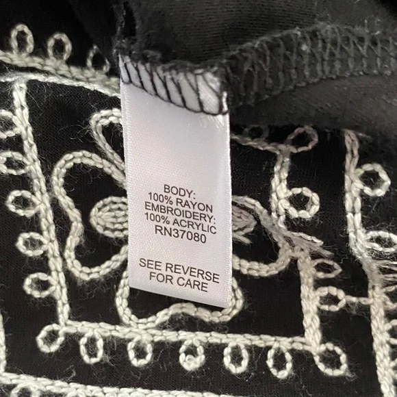 Cato Black Blouse with White Embroidery - Picture 5 of 5